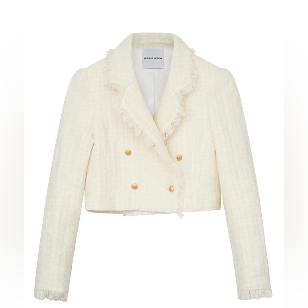 LAWS of Motion The Asset Blazer in Ivory Tweed with Gold Buttons